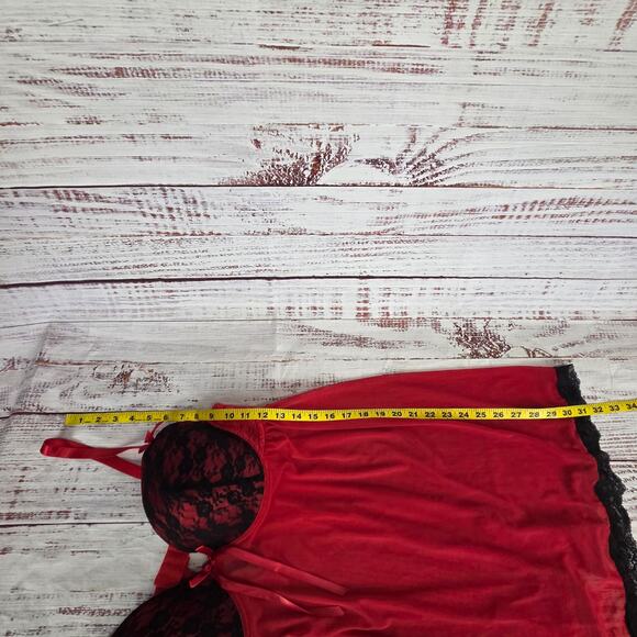 Red Babydoll Sheer Lace Slip 2XL Push Up Bra Lingerie Intimates Romantic Lounge - Picture 11 of 12
